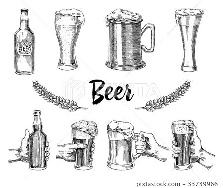 Beer glass, mug or bottle of oktoberfest. engraved 33739966