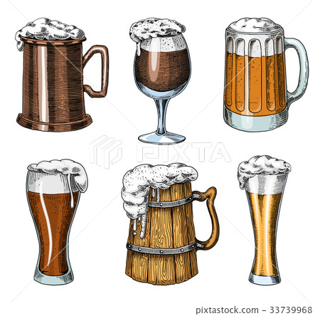 Beer glass, mug or bottle of oktoberfest. engraved Beer glass, mug or bottle of oktoberfest. engraved 33739968