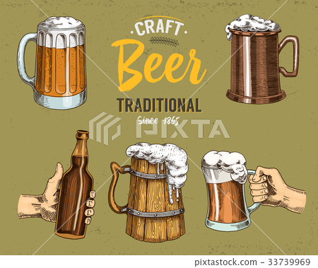 Beer glass, mug or bottle of oktoberfest. engraved 33739969