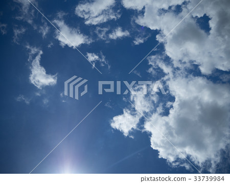 Blue bright sky with white clouds on sunny day. 33739984