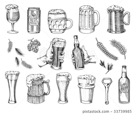 Beer glass, mug or bottle of oktoberfest. engraved Beer glass, mug or bottle of oktoberfest. engraved 33739985