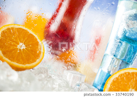 Summer drink,palm branch and Fresh tropical fruits Summer drink,palm branch and Fresh tropical fruits 33740190