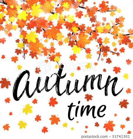 Autumn time lettering banner. Seasonal fall poster - Stock Illustration ...