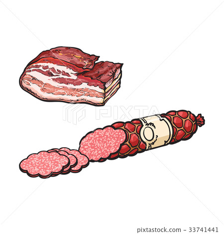 vector sketch salami sausage and lard isolated vector sketch salami sausage and lard isolated 33741441