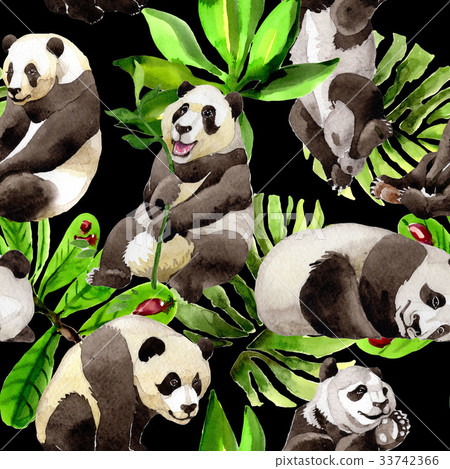 Panda wild animal pattern in a watercolor style. Panda wild animal pattern in a watercolor style. 33742366