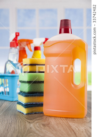 Cleaning supplies and window background 33742482
