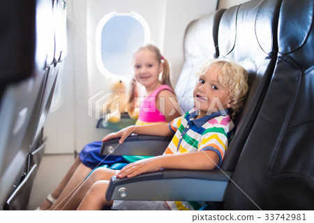Kids flying airplane. Fligh with children. Kids flying airplane. Fligh with children. 33742981