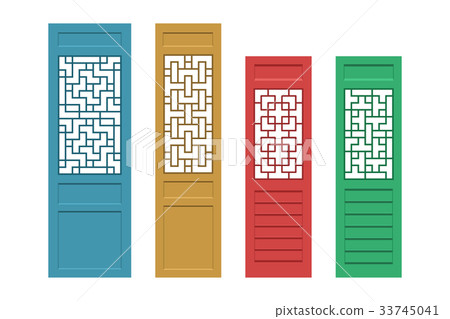 Set of rectangle Chinese door with pattern in flat Set of rectangle Chinese door with pattern in flat 33745041
