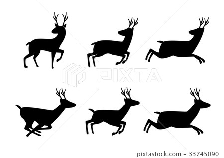 Set of deer icon in silhouette style, vector 33745090