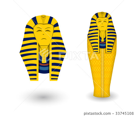 Pharaoh coffin and mask on white, vector 33745108