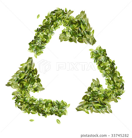 Recycle sign made from leavs isolated on white Recycle sign made from leavs isolated on white 33745282