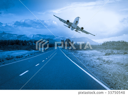 Airliner over highway Airliner over highway 33750548