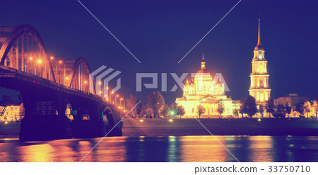 transfiguration cathedral and motor bridge rybinsk night 33750710
