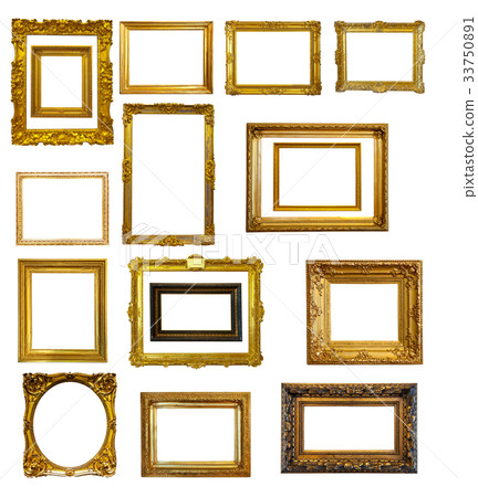 Set of many gold picture frames Set of many gold picture frames 33750891