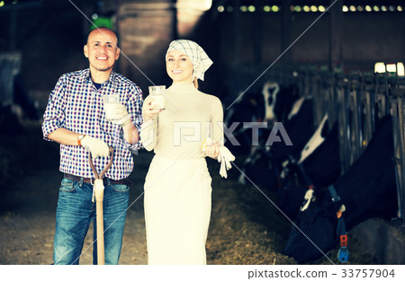 Farmers chatting and enjoying milk Farmers chatting and enjoying milk 33757904