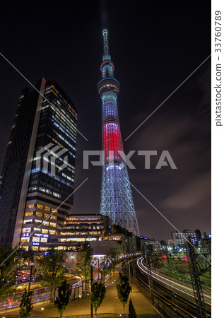 [東京夜景]東京晴空塔Oshiage自行車停車場日之丸照明 33760789