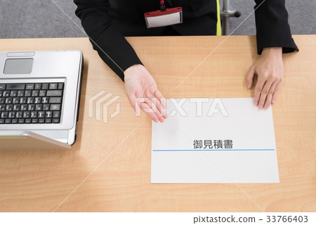 Female employee explaining at the counter 33766403