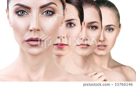 Collage of woman with lifting arrows. 33768146