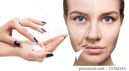 Woman's face before and after rejuvenation. 33768165