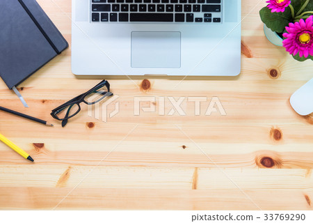 Business equipment on wooden textured of table top Business equipment on wooden textured of table top 33769290