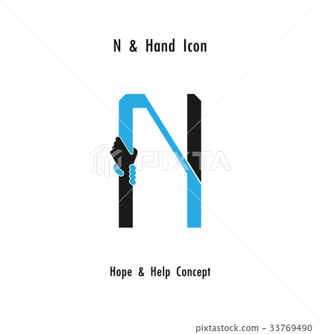 Creative N- alphabet icon abstract and hands icon Creative N- alphabet icon abstract and hands icon 33769490