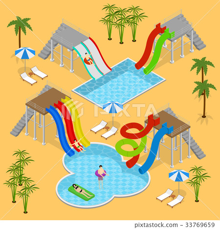 Aqua Park Concept Isometric View. Vector Aqua Park Concept Isometric View. Vector 33769659
