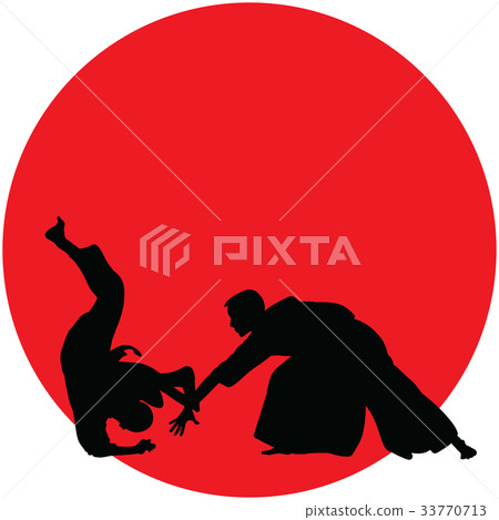 Silhouette of Aikido masters, leading the fight 33770713