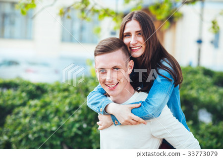 Young couple having fun in the city. Young couple having fun in the city. 33773079