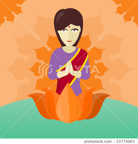 Indian Woman Isolated on Round ornate Mandala Indian Woman Isolated on Round ornate Mandala 33774063