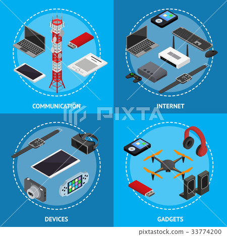 Technology Devices Poster Card Set Isometric View 33774200