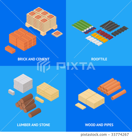 Construction Material Poster Card Set Isometric 33774267