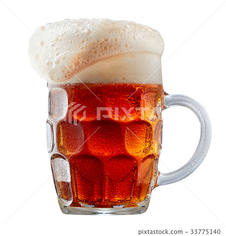 Mug of frosty dark red beer with foam Mug of frosty dark red beer with foam 33775140