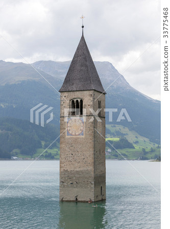 Submerged tower of reschensee church  33775468