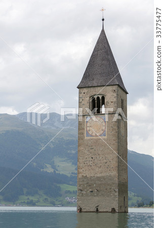 Submerged tower of reschensee church Submerged tower of reschensee church 33775477