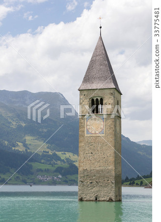 Submerged tower of reschensee church  33775481