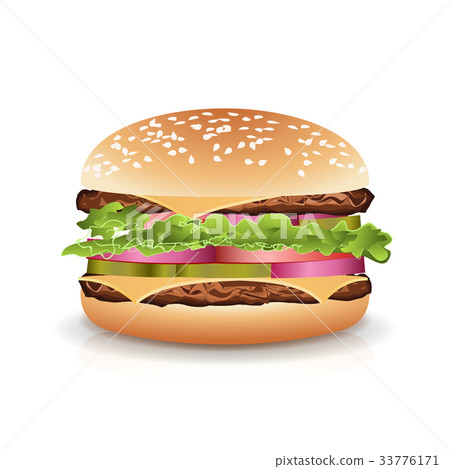 Fast Food Realistic Burger Vector. Big Burger Icon