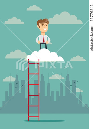 Businessman standing in a cloud on top - Stock Illustration [33776241 ...