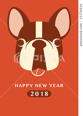 2018年新年賀卡模板_法國鬥牛犬_HNY_無註釋_紅色 33776834