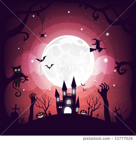 Halloween element design on full moon background Halloween element design on full moon background 33777026