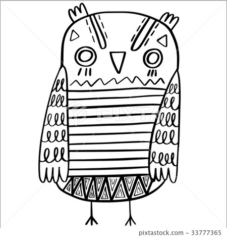Hand drawn owl black white. Art Coloring book  33777365