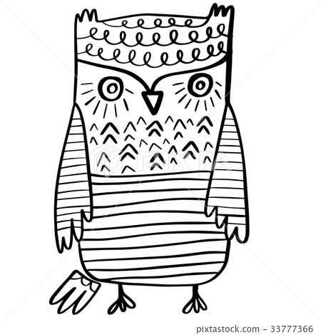 Hand drawn owl black white. Art Coloring book  33777366