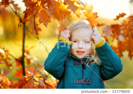 Cute little girl having fun on beautiful autumn day 33779609