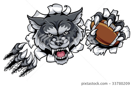Wolf American Football Mascot Breaking Background 33780209