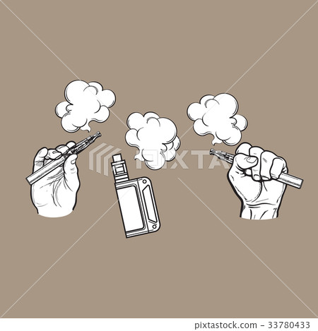 Male hand holding e-cigarette, electronic Male hand holding e-cigarette, electronic 33780433