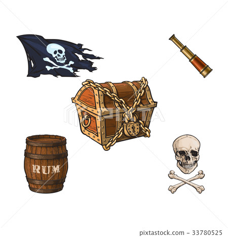 vector cartoon pirates symbols set isolated 33780525