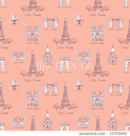 Seamless background with symbols of Paris 33781640