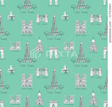 Seamless background with symbols of Paris 33781663