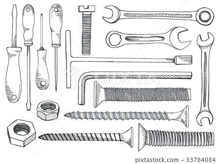 Set of tools and fasteners. 33784084