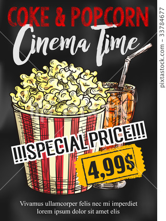 Fast food popcorn and coke vector cinema poster Fast food popcorn and coke vector cinema poster 33784677