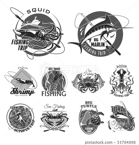 Vector icons set for fishing or fisher trip 33784898